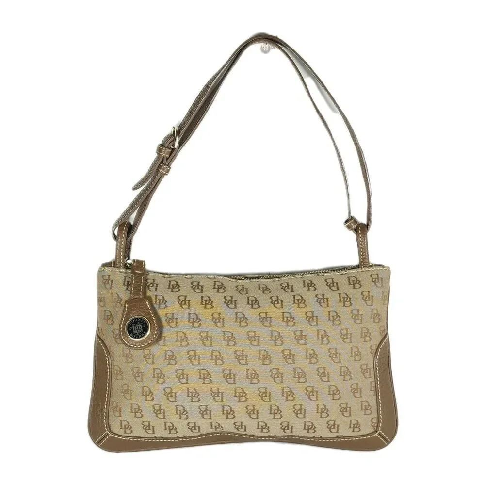 Dooney & Bourke Vtg Brown Canvas Leather Monogram Slim Mini Shoulder Bag Purse